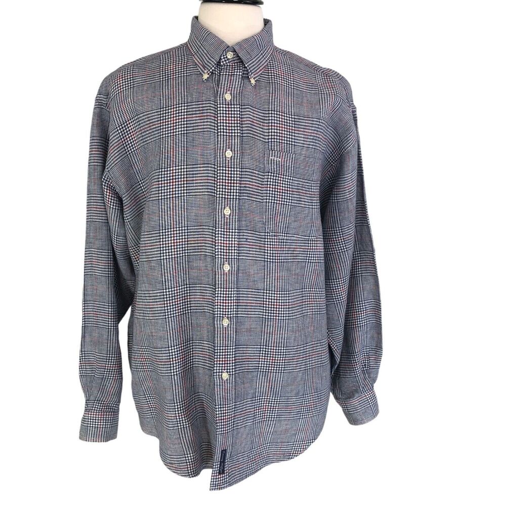 Tommy Hilfiger Button Front Plaid Linen Shirt Long Sleeves Size XL Vintage